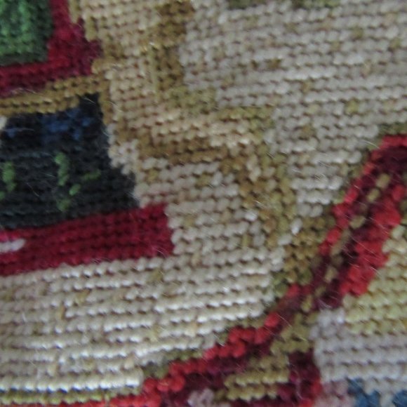 Red & green vintage needlepoint Christmas 14" stocking - Santa, toys and tree - Picture 6 of 7